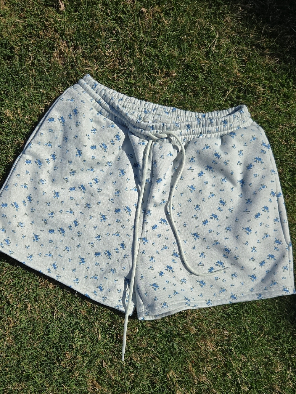 Women's Floral Drawstring Athletic Shorts - Mint Green & Blue